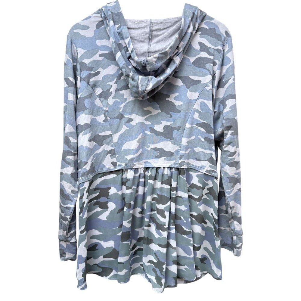 LOGO Lori Goldstein Hoodie Plus Size 1X Gray Camo Zip Front Stretch Jacket Women - Picture 2 of 9